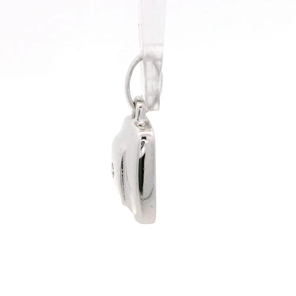 Colgante Cuadrado Bombé De Oro Blanco 18K Con Diamante Natural