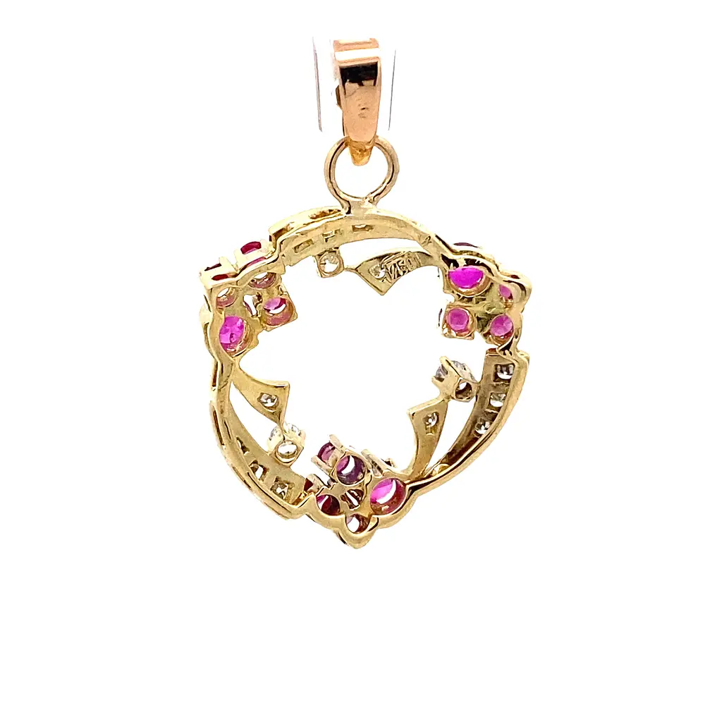 Colgante Calado De Oro 18K Con 15 Diamantes y 12 Rubíes Sintéticos