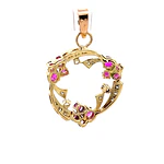 Colgante Calado De Oro 18K Con 15 Diamantes y 12 Rubíes Sintéticos