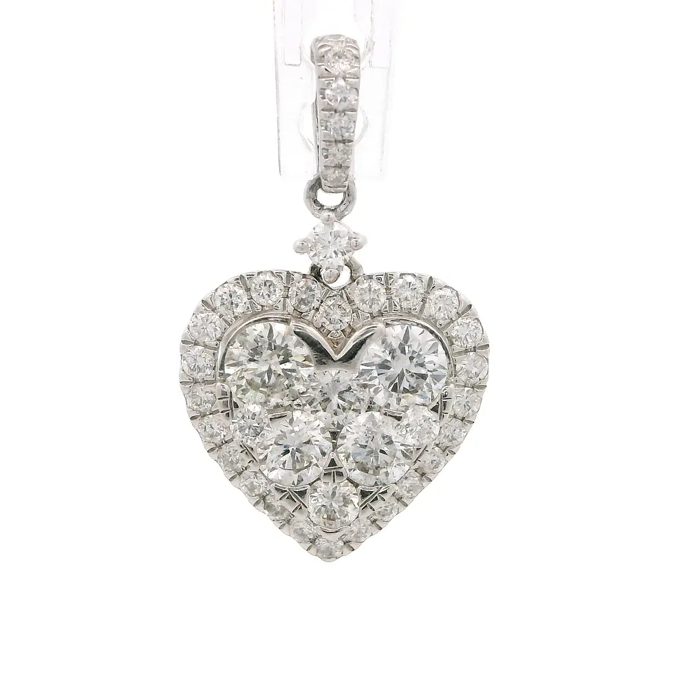 Colgante Corazón De Oro Blanco 14K Con 38 Diamantes