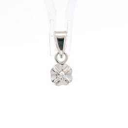 Colgante Solitario Flor De Oro Blanco 18K Con Diamante Natural