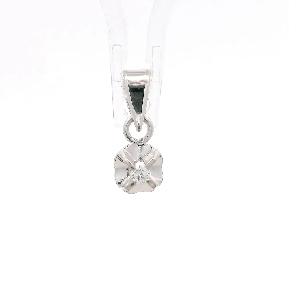 Colgante Solitario Flor De Oro Blanco 18K Con Diamante Natural
