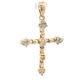 Colgante Cruz De Oro 14K Con 24 Diamantes Baguette y Redondos