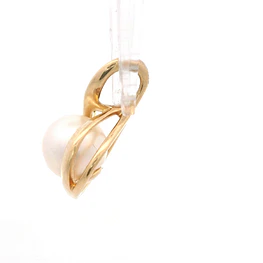 Colgante Gota De Oro 14K Con Perla Central y 6 Diamantes
