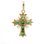 Colgante Cruz De Oro 18K Con 6 Esmeraldas Naturales
