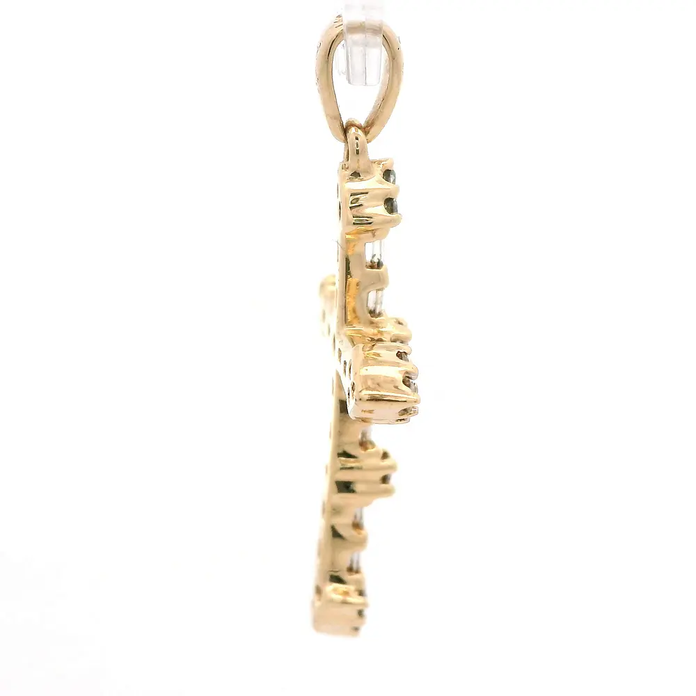 Colgante Cruz De Oro 14K Con 24 Diamantes Baguette y Redondos