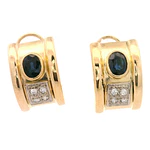 Aros Semi Bombé De Oro Amarillo 18K Con Diamantes Naturales y Piedras Azules