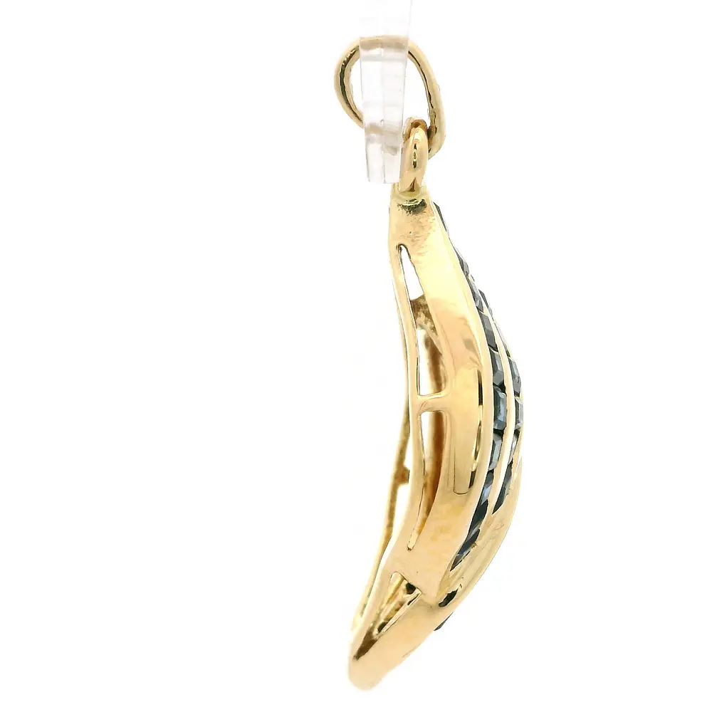 Colgante Cruzado De Oro 18K Con 15 Diamantes Naturales y Piedras Azules