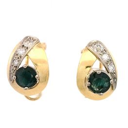 Aros Ovalados Calados De Dos Oros 18K Con Diamantes Naturales y Piedras Azules