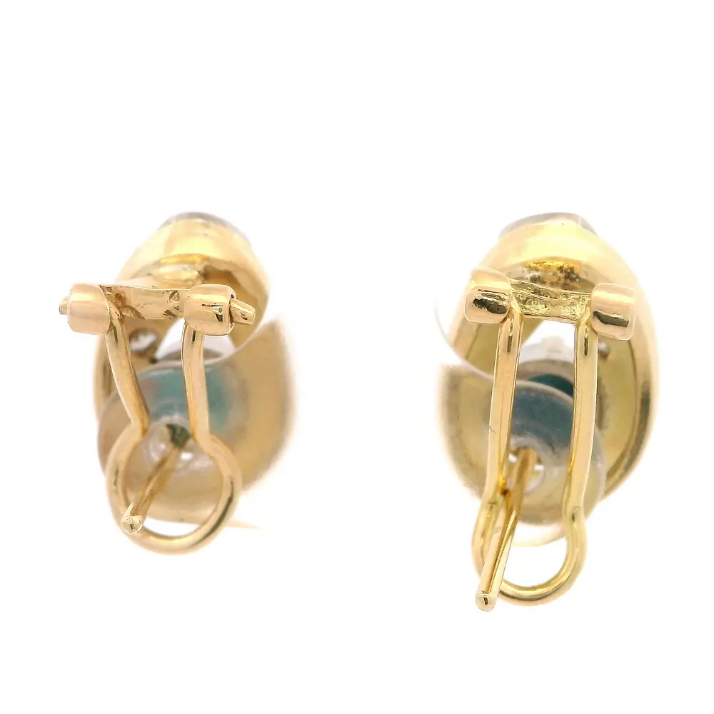 Aros Ovalados Calados De Dos Oros 18K Con Diamantes Naturales y Piedras Azules