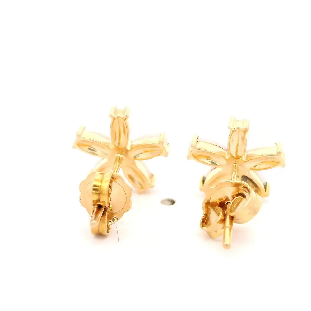 Aros Flor De Oro Amarillo 14K Con Diamantes y Ópalos