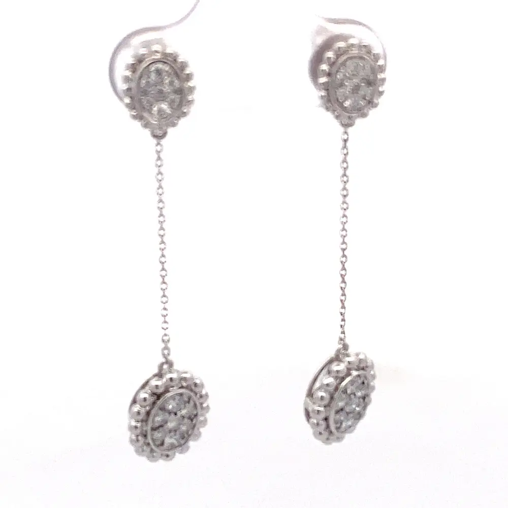 Aros Ovalados De Oro Blanco 18K Con Cadena Limada y Diamantes Naturales