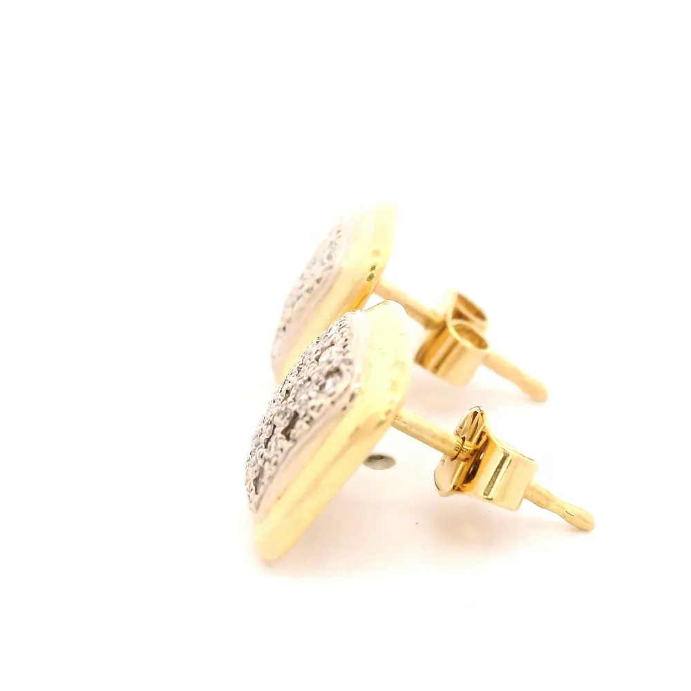 Aros Cuadrados De Dos Oros 18K Con Diamantes Naturales