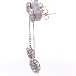 Aros Ovalados De Oro Blanco 18K Con Cadena Limada y Diamantes Naturales