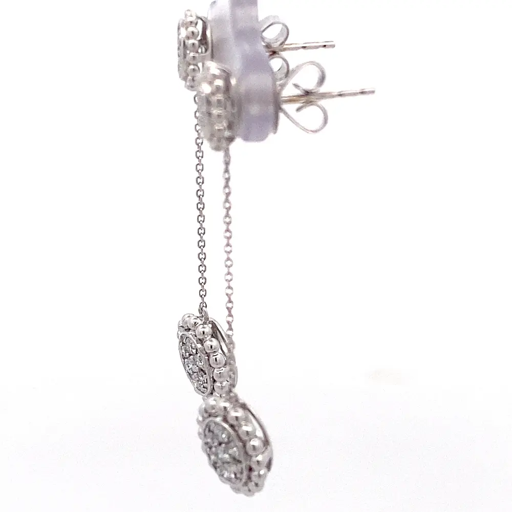 Aros Ovalados De Oro Blanco 18K Con Cadena Limada y Diamantes Naturales