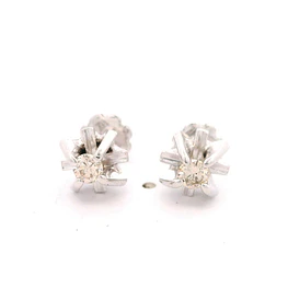 Aros Solitario Flor De Oro Blanco 14K Con Diamantes Naturales