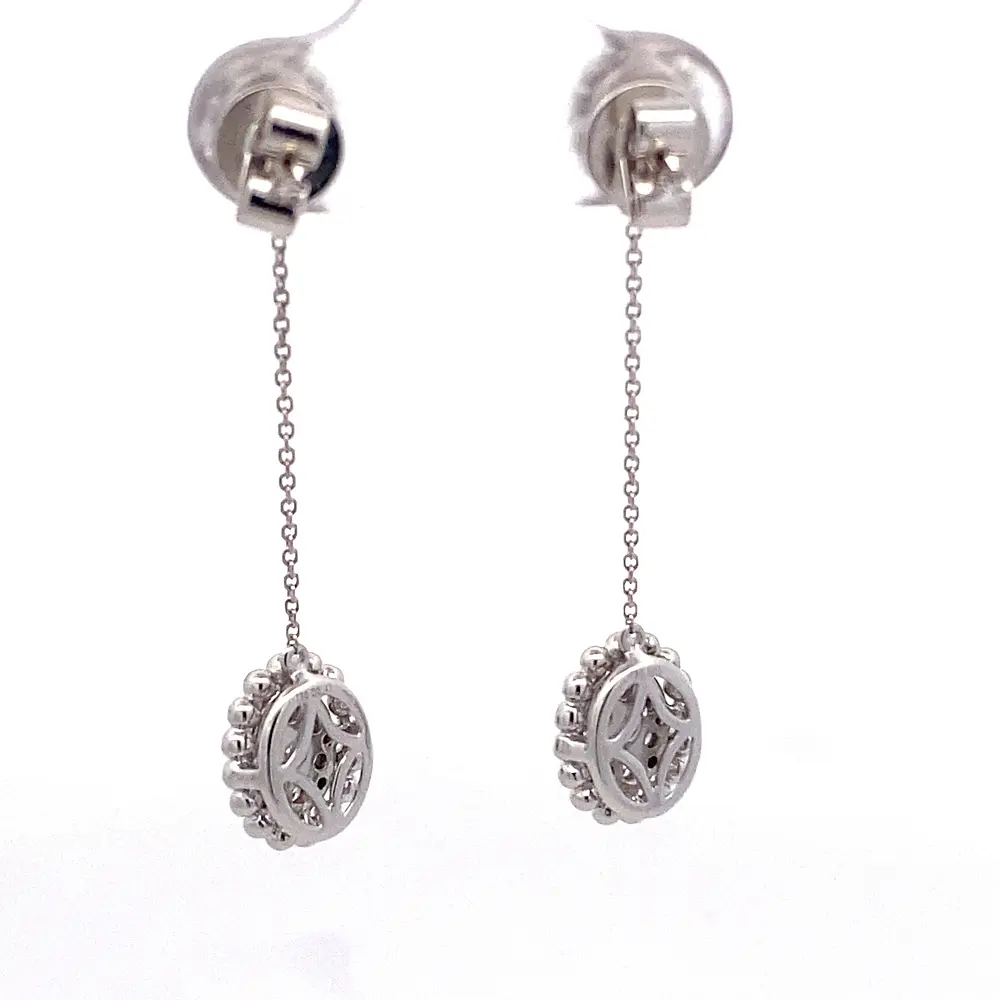 Aros Ovalados De Oro Blanco 18K Con Cadena Limada y Diamantes Naturales