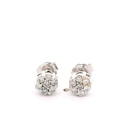 Aros Flor De Oro Blanco 14K Con Diamantes Naturales