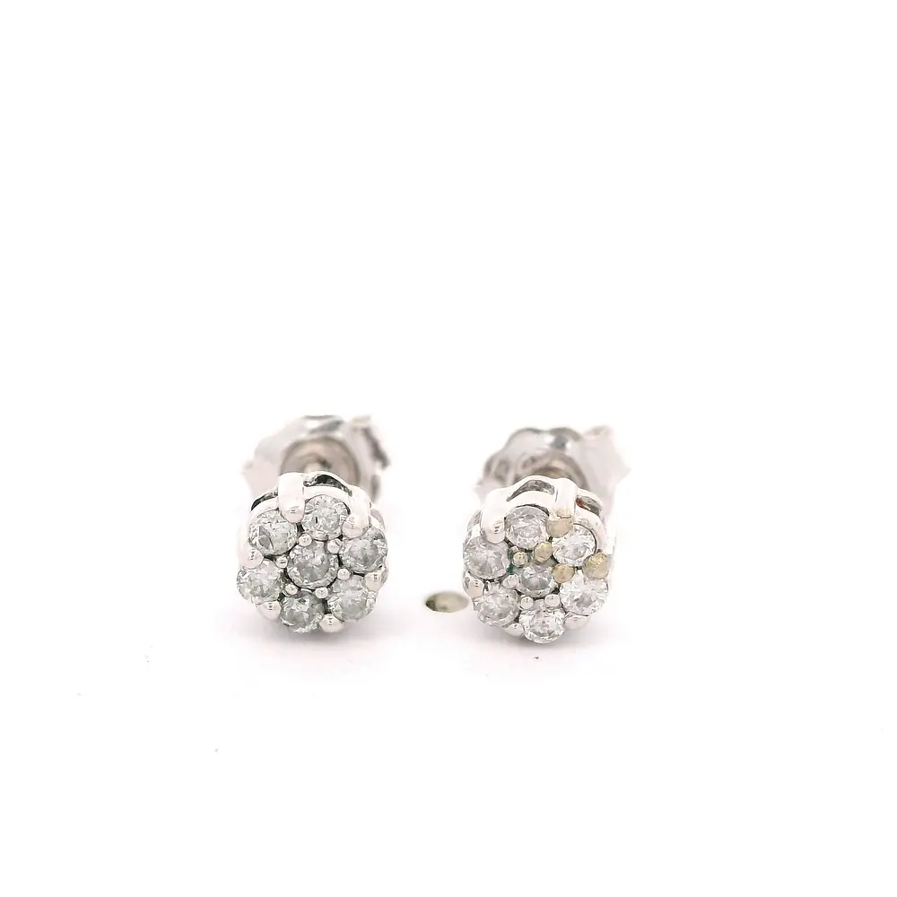 Aros Flor De Oro Blanco 14K Con Diamantes Naturales