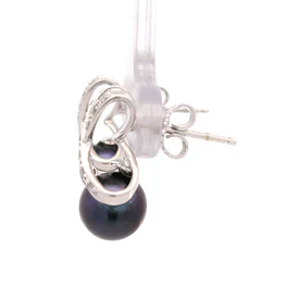 Aros Cruzados De Oro Blanco 14K Con Diamantes Naturales y Perlas