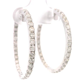 Aros Huggies De Oro Blanco 14K Con Diamantes