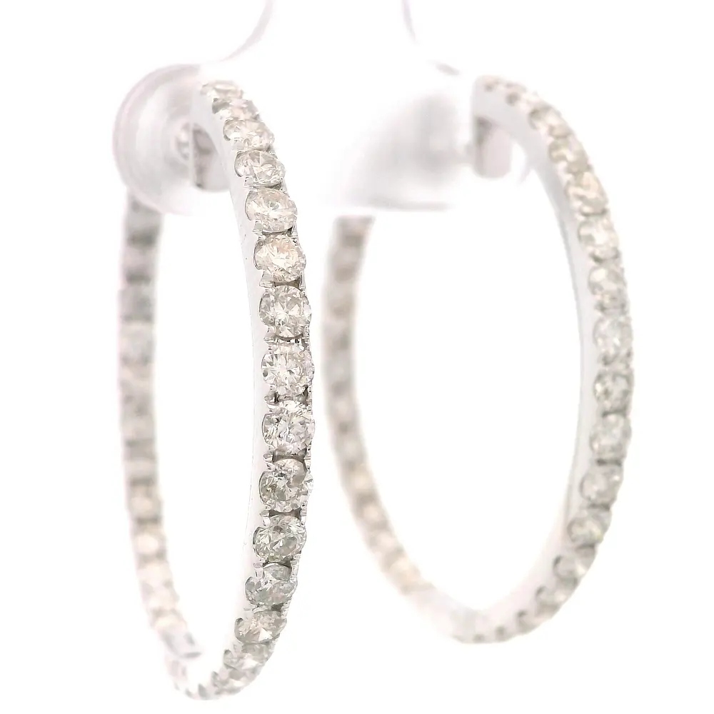Aros Huggies De Oro Blanco 14K Con Diamantes
