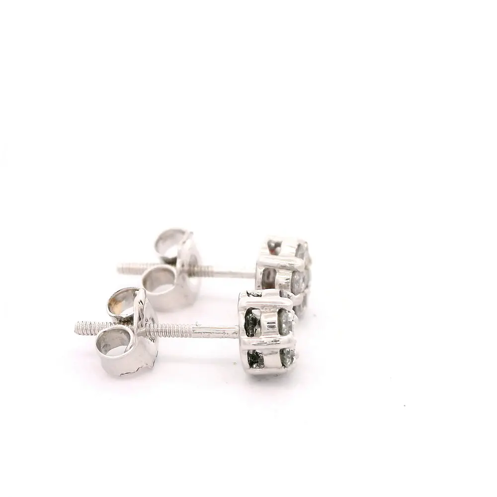 Aros Flor De Oro Blanco 14K Con Diamantes Naturales