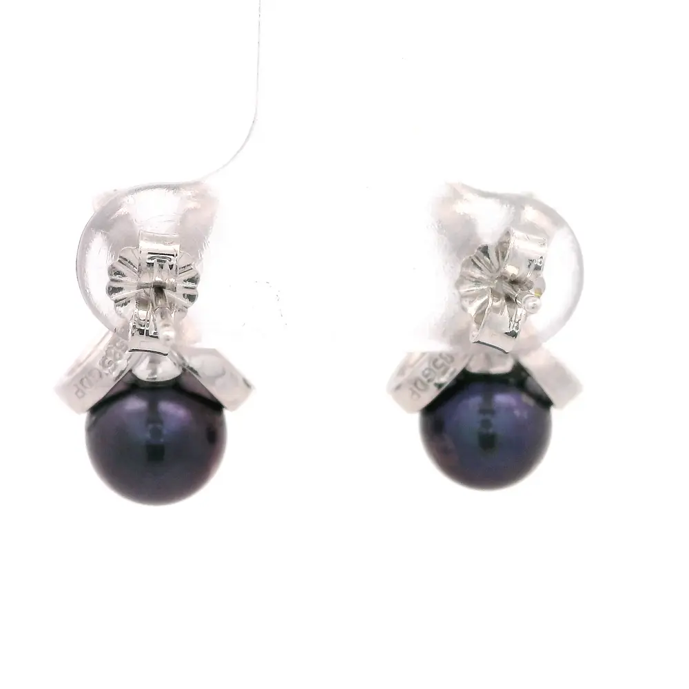 Aros Cruzados De Oro Blanco 14K Con Diamantes Naturales y Perlas