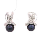 Aros Cruzados De Oro Blanco 14K Con Diamantes Naturales y Perlas