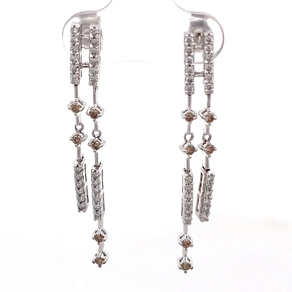 Aros Cintillos Cascada De Oro Blanco 18K Con Diamantes Amarillos