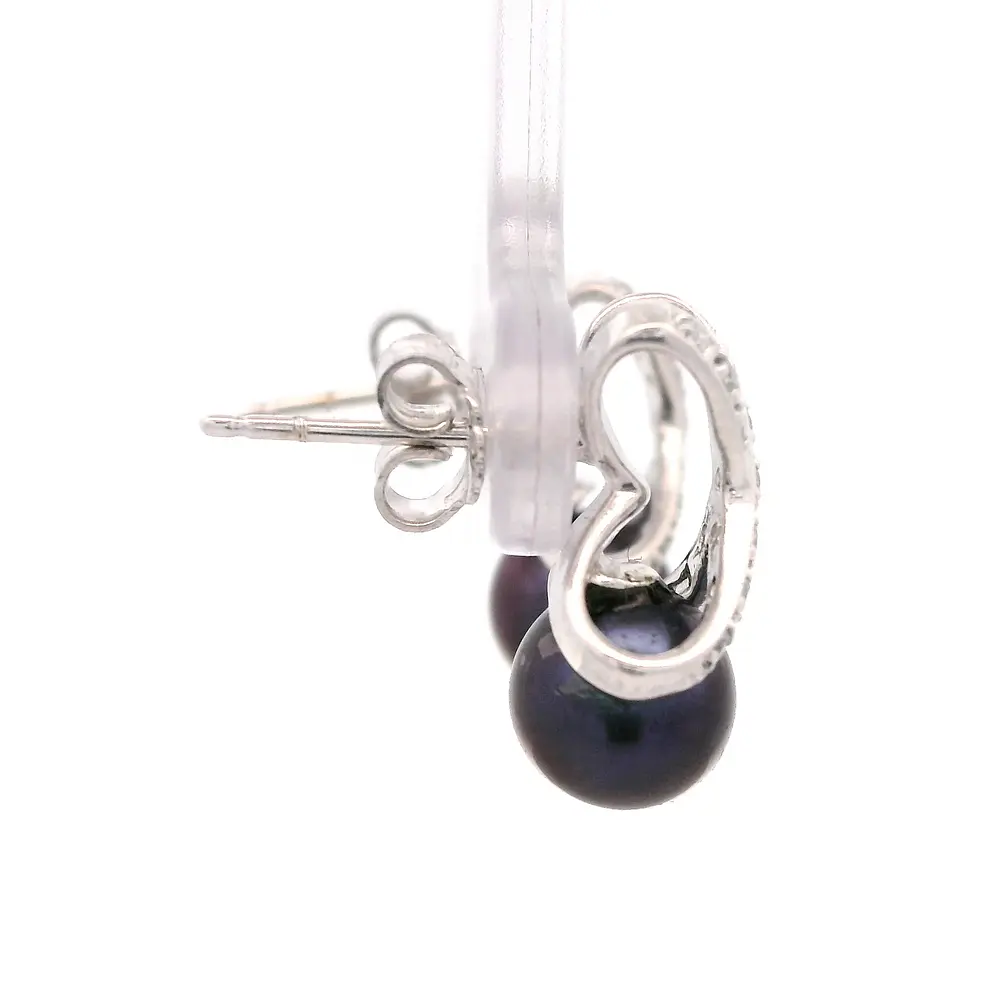 Aros Cruzados De Oro Blanco 14K Con Diamantes Naturales y Perlas