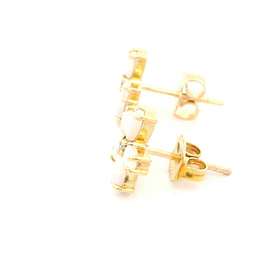 Aros Flor De Oro Amarillo 14K Con Diamantes y Ópalos