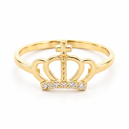Anillo Corona de Oro Amarillo 18K con Piedras Incoloras