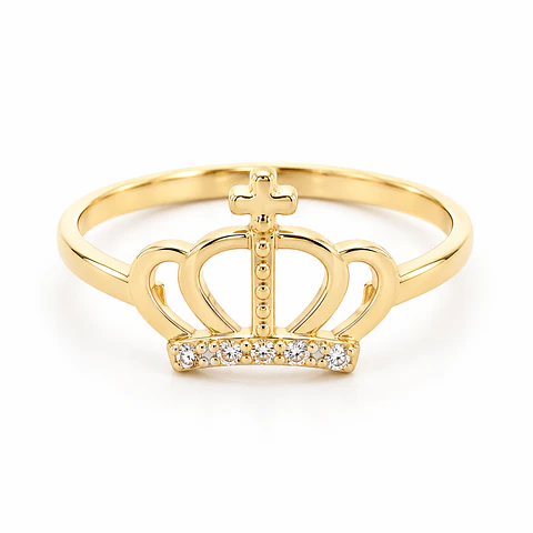Anillo Corona de Oro Amarillo 18K con Piedras Incoloras
