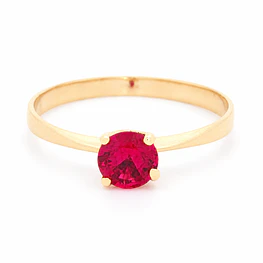Anillo de Oro Amarillo 18K Solitario con Piedra Fucsia