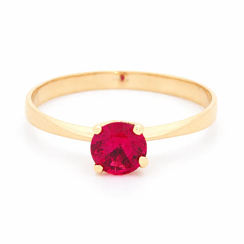 Anillo de Oro Amarillo 18K Solitario con Piedra Fucsia
