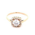 Anillo Halo Cuadrado De Oro Amarillo 14K Con Micropiedras Incoloras