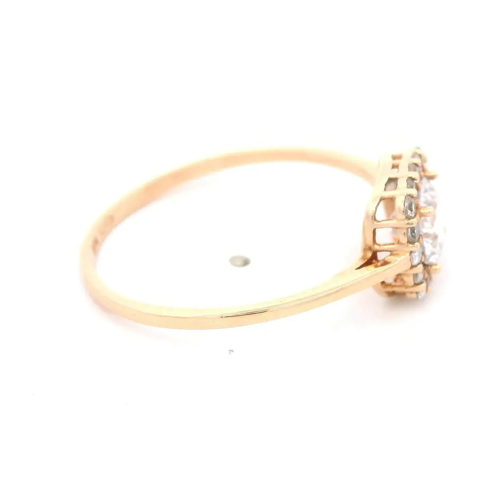 Anillo Halo Cuadrado De Oro Amarillo 14K Con Micropiedras Incoloras