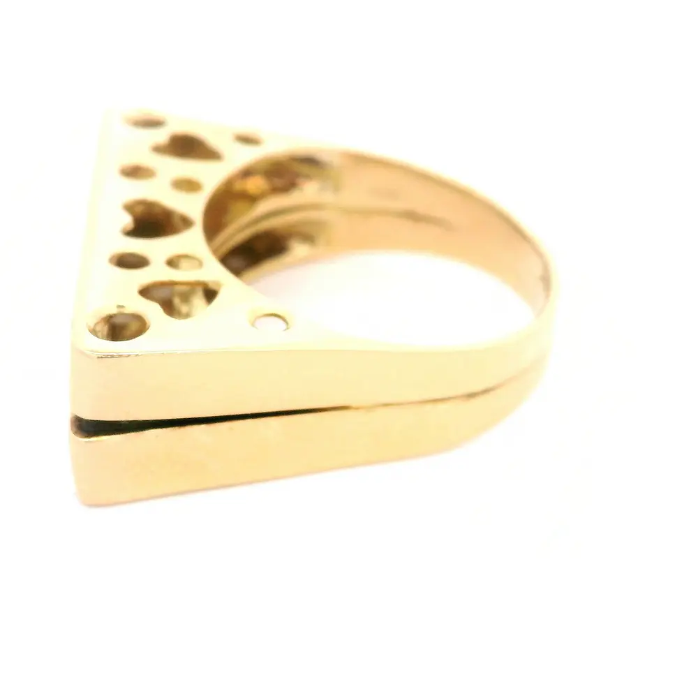 Anillo Sello Rectangular De Oro Amarillo 18K Con Piedras Incoloras