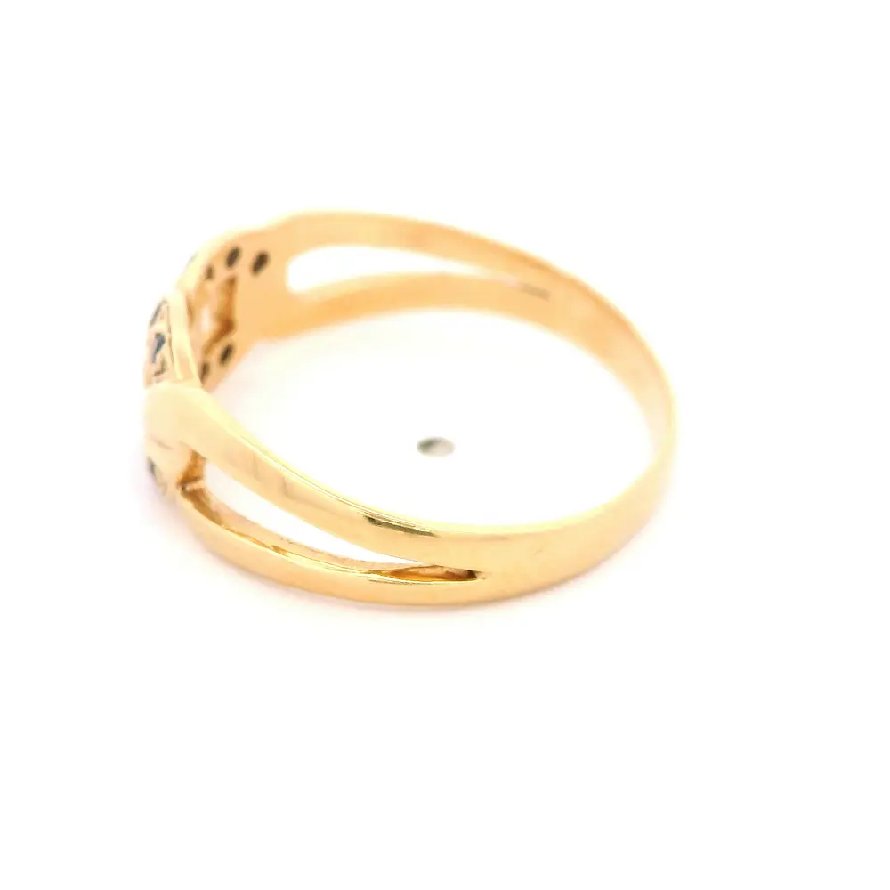 Anillo Calado Entrelazado De Oro Amarillo 18K Con Micropiedras Azules