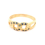 Anillo Calado Entrelazado De Oro Amarillo 18K Con Micropiedras Azules