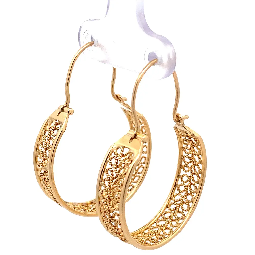 Aros Botes De Oro Rosado 18K Con Diseño Filigrana