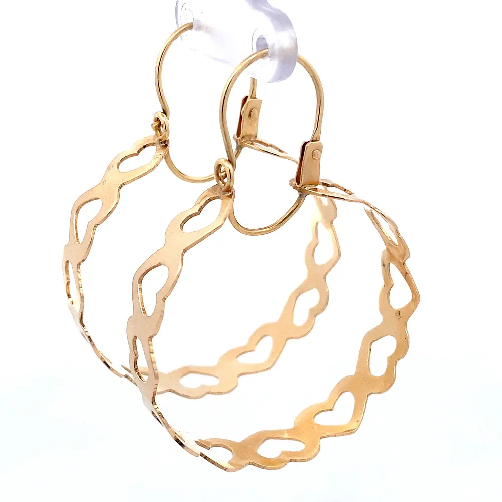 Aros Bote De Oro Rosado 18K Con Corazones Calados