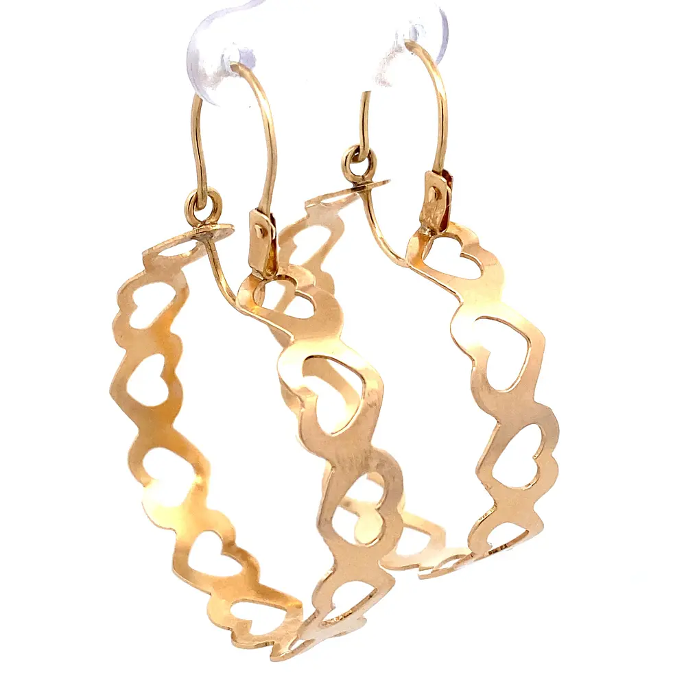 Aros Bote De Oro Rosado 18K Con Corazones Calados