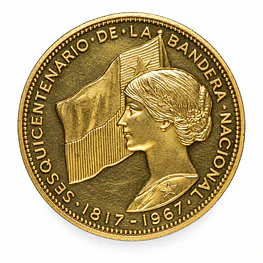 Moneda de Oro 500 Pesos Sesquicentenario de la Bandera Nacional Chile 1968