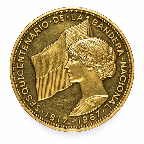Moneda de Oro 500 Pesos Sesquicentenario de la Bandera Nacional Chile 1968