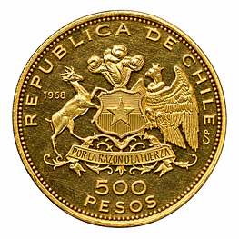 Moneda de Oro 500 Pesos Sesquicentenario de la Bandera Nacional Chile 1968