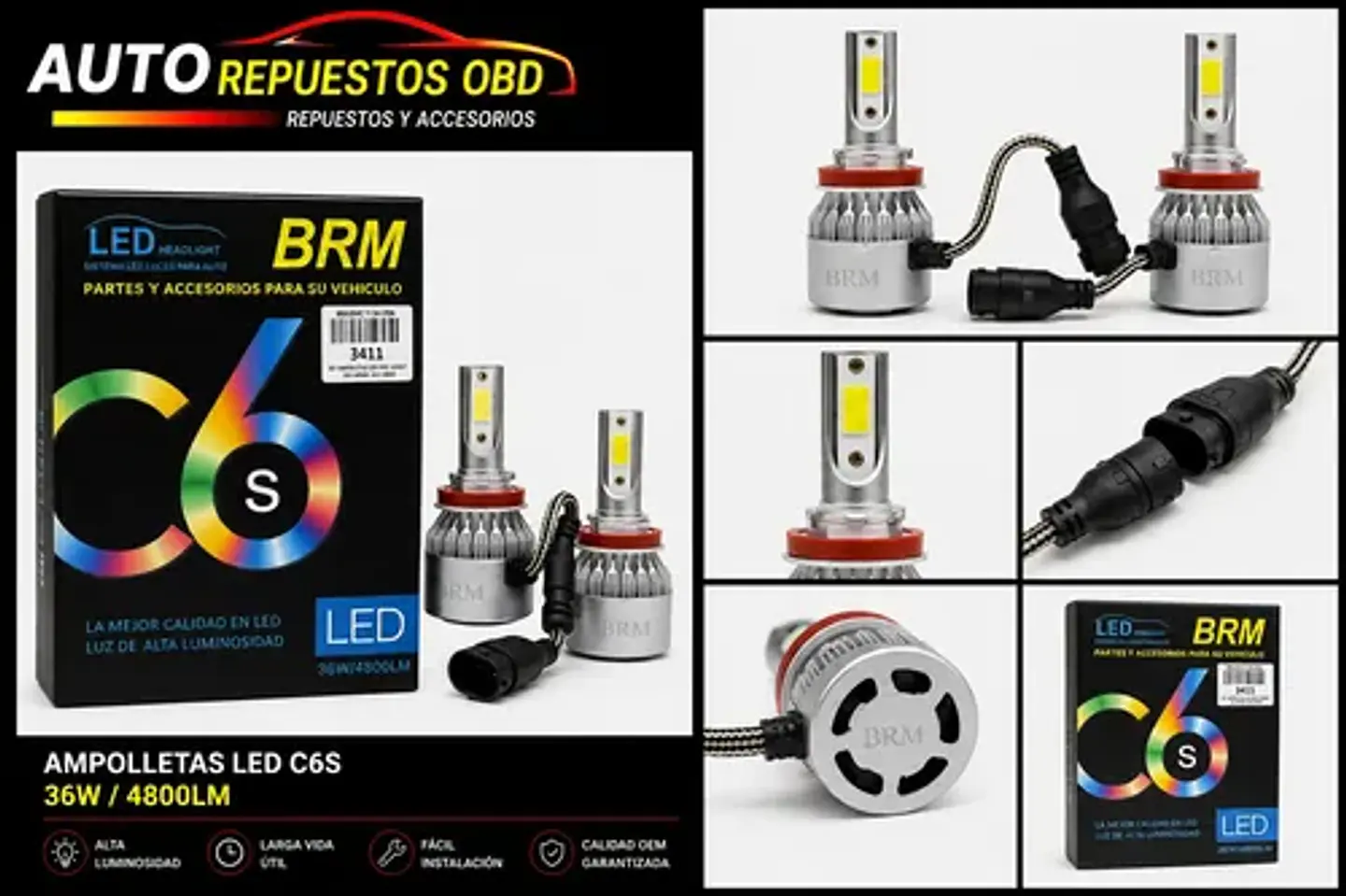 Set De Ampolletas Led Cree 12 Ivolt H4 C6 2 Caras 3