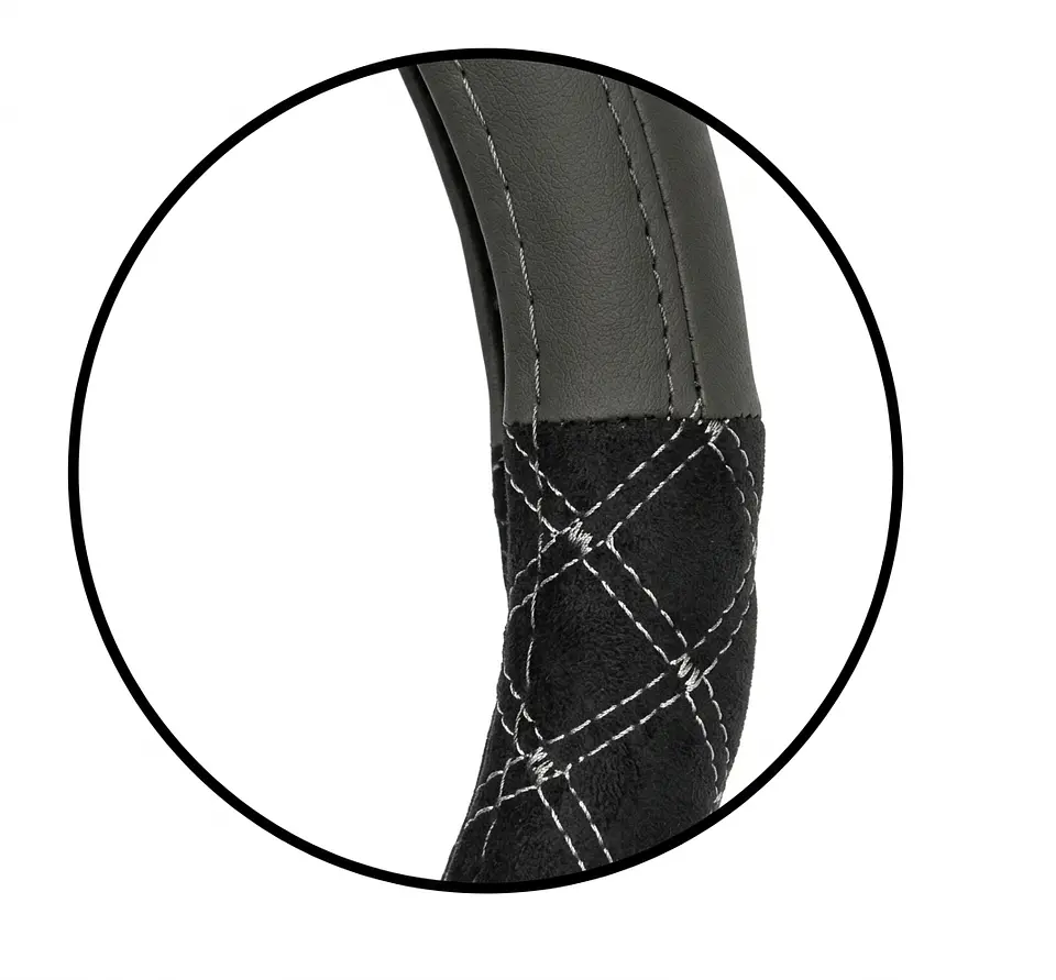 Funda Cubre Volante Con Costura Cruzada Gris Y Blanco De 38 3