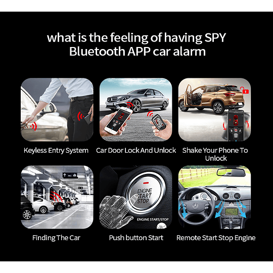 Kit Alarma Auto Con Botón Start Stop, Partida Remota, APP Bluetooth, Funcion PKE Y Corta Corriente